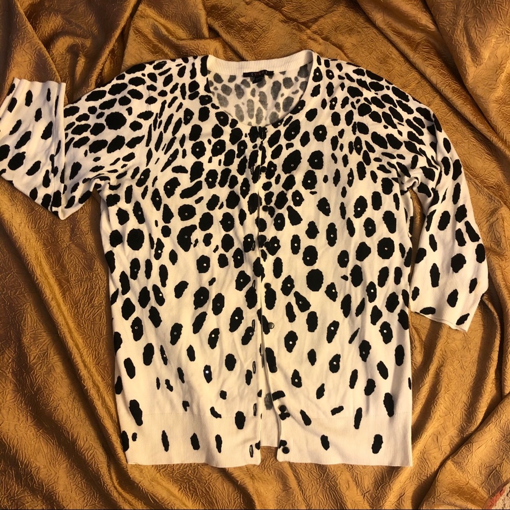 Animal print rhinestone black/white cardigan sz L